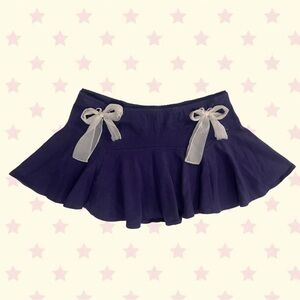 Navy Mini Low-waisted Skirt with White Bows